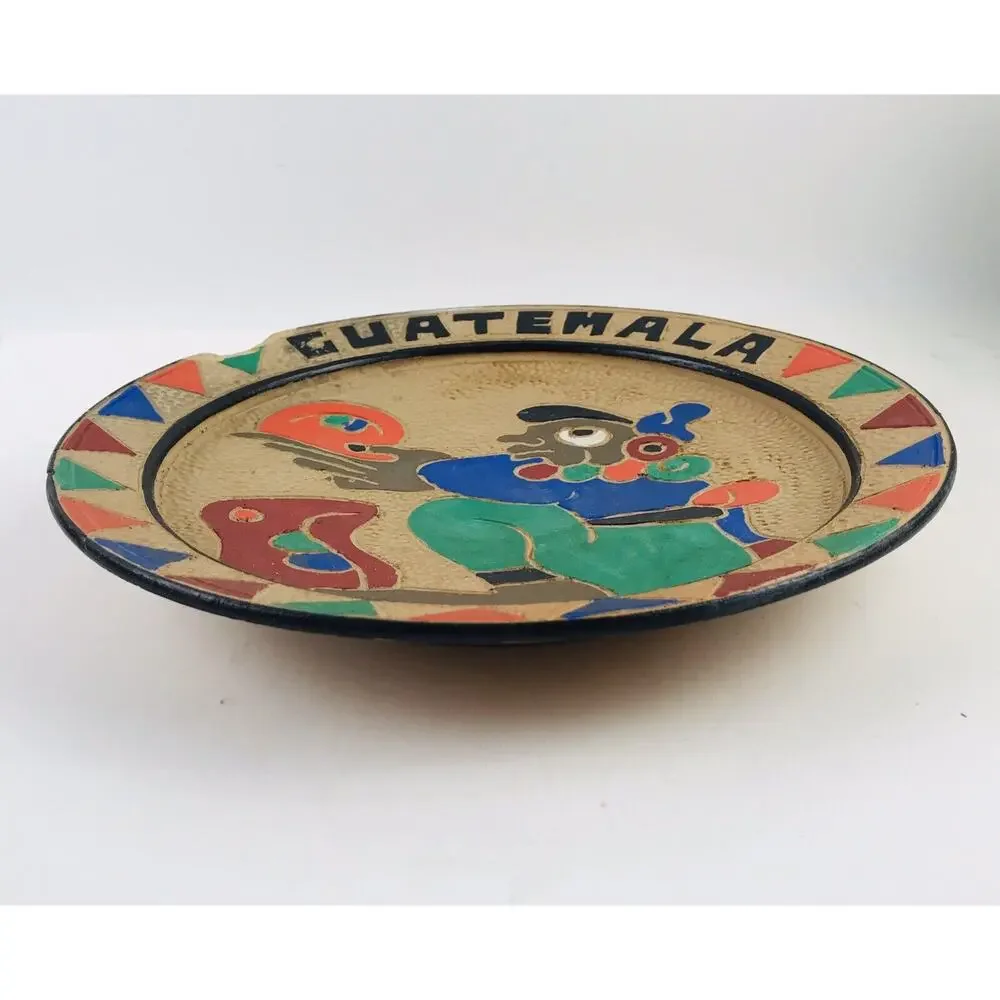 Rare Antique Earthy Clay Pottery Plate From Guatemala 12